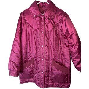 Vintage Dani Colby Burgundy Quilted Jacket M 12-14 Nylon Blend W/ Pockets